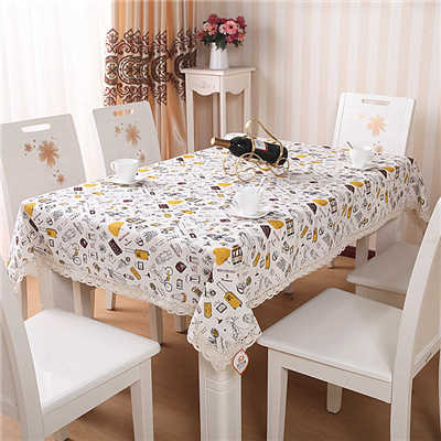 European Style Table Cloth with Lace Trim Cotton Linen Blending Fabric Table Cover Tablecloth for Wedding Christmas Picnic