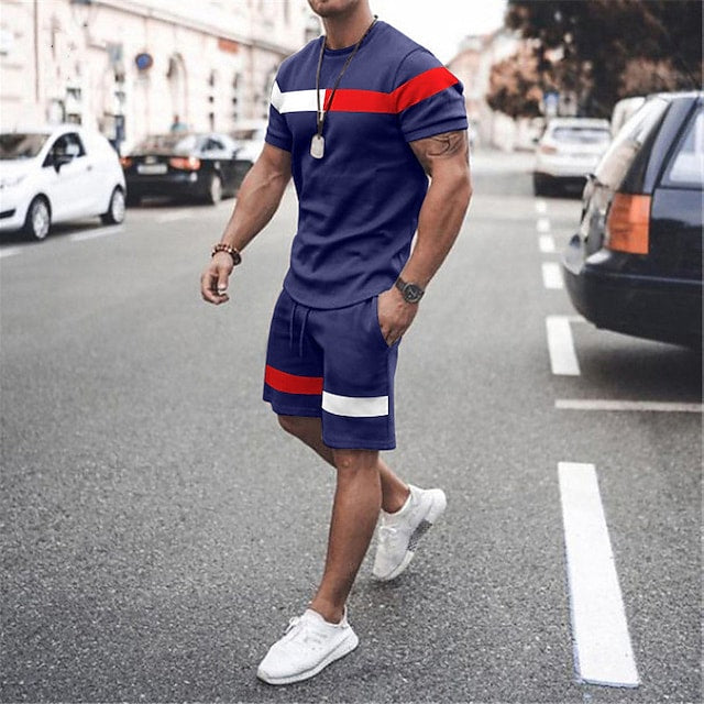 Men&#39;s T-shirt Set Crew Neck 3D Print Street Daily Short Sleeve Print Clothing Apparel 2pcs Fashion Lightweight Basic Classic
