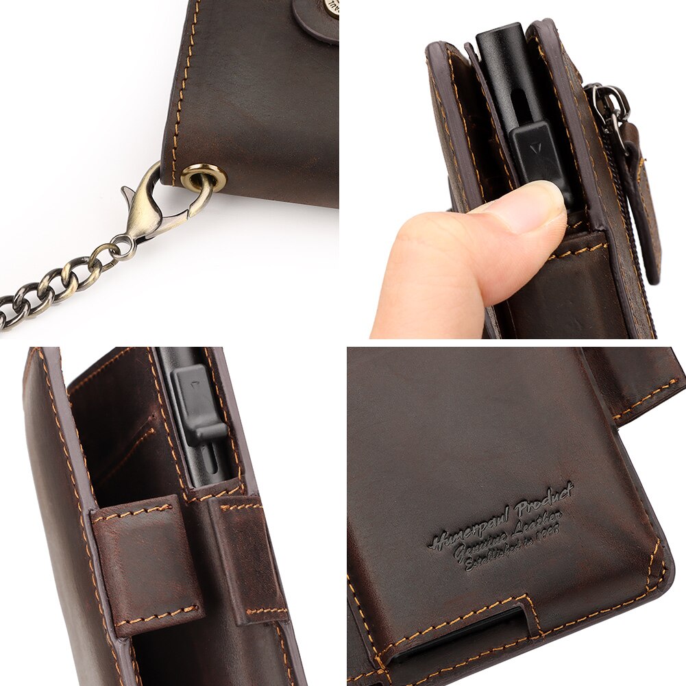 HUMERPAUL AirTag Pop-up Card Holder Purse RFID Protect Credit Cardholder Crazy Horse Leather Men's Wallet with Chain Coin Pocket