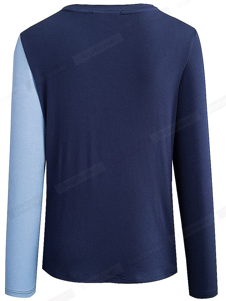 Nice-Forever Autumn Women Classic Contrast Color Patchwork T-Shirts  Casual Loose Tees Tops btyT061