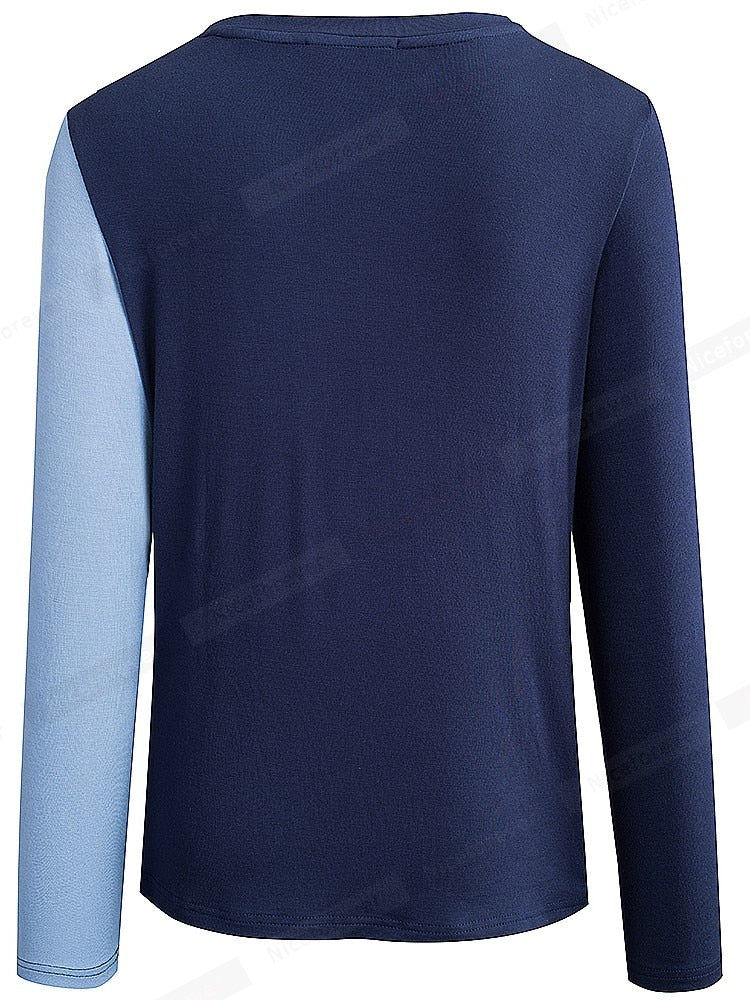 Nice-Forever Autumn Women Classic Contrast Color Patchwork T-Shirts  Casual Loose Tees Tops btyT061