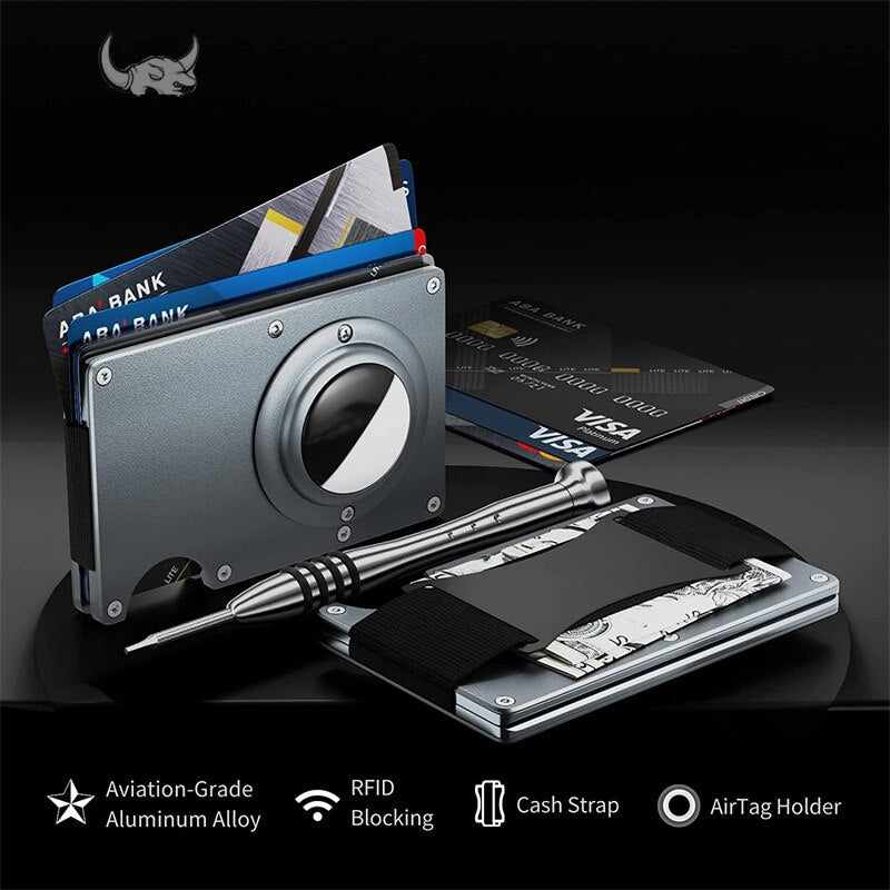 Airtag Apple Card Holder Rfid Aluminum Case Metal Wallet Credit ID Men Slim Business Cardholder Cash Strap Air Tag Carbon Fiber