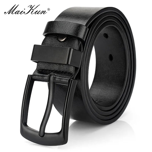 Maikun Men's Vintage Casual Belt Black Pin Buckle Student Versatile Leather Wide Belt