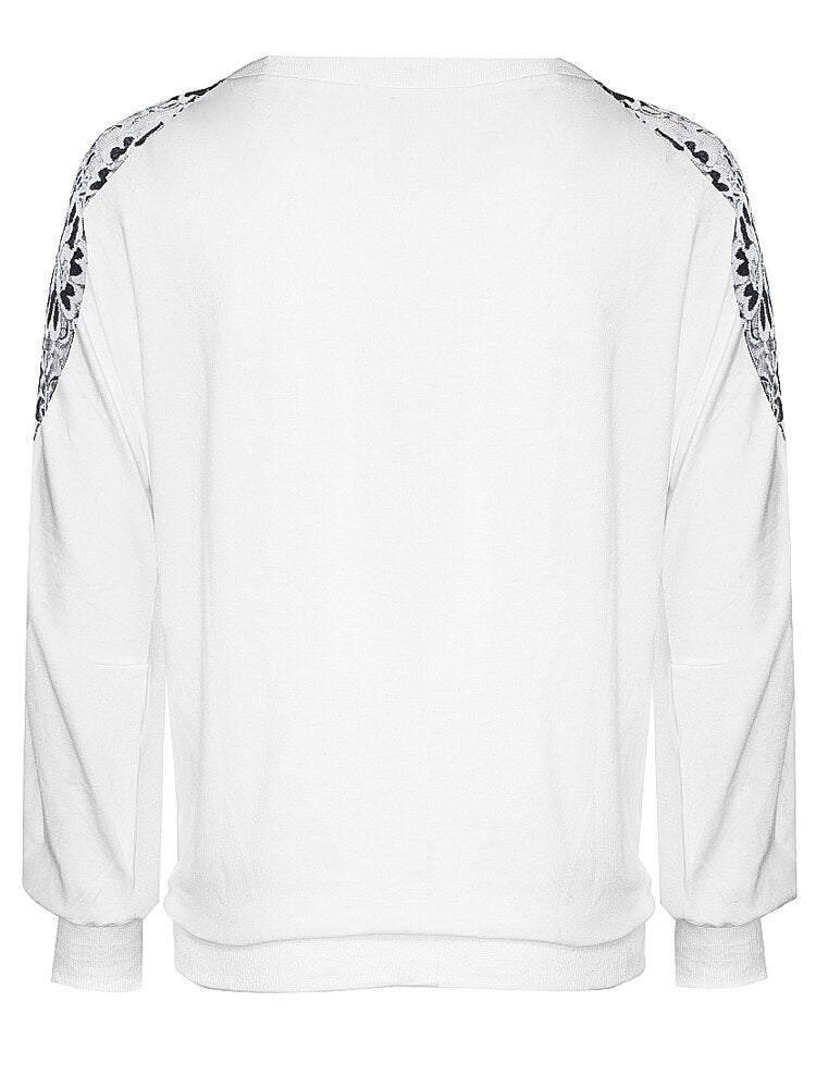 Nice-forever Winter Women Vintage Lace Patchwork with Long Sleeve T-shirts Casual Loose Tees Top bty253