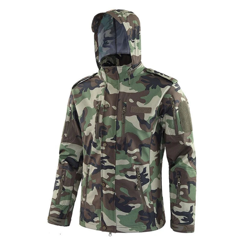 Men's Winter Waterproof Hunt Hiking Camping Fishing Climbing Skiing Hoodie Jakcets Tactical Army Military Sharkskin Fleece Coat