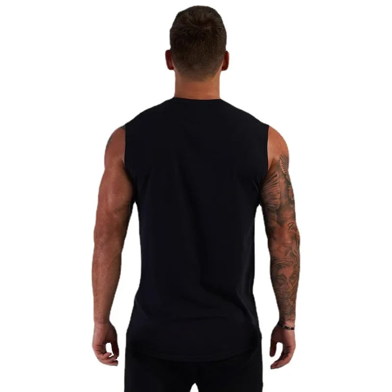 New Men V-neck Sports Tank Top Cotton Summer Muscle Vest Gym Clothing Bodybuilding Sleeveless Shirt Workout Fitness Singlets