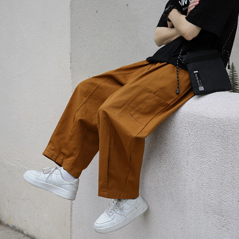 Japanese Vintage Brown Cargo Pants Streetwear Joggers Men&#39;s Clothing Baggy Pants Sweatpants Male Casual Wide-leg Pantalettes