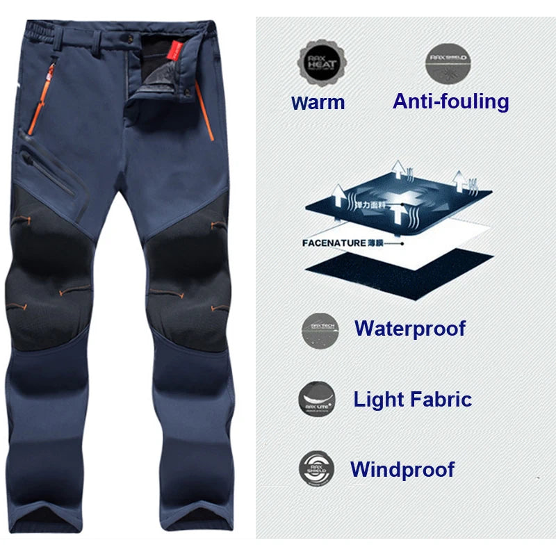 Men Oversized Winter Softshell Winter Outdoor Pants Trekking Fishing Camping Climbing Hiking Ski Warm Travel Trousers Free Ship