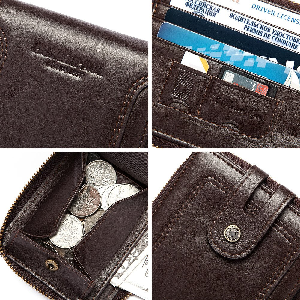 Classic Style Wallets for Men Short Genuine Leather Male Coin Pocket Multi Function RFID Credit Card Holder with ID Window