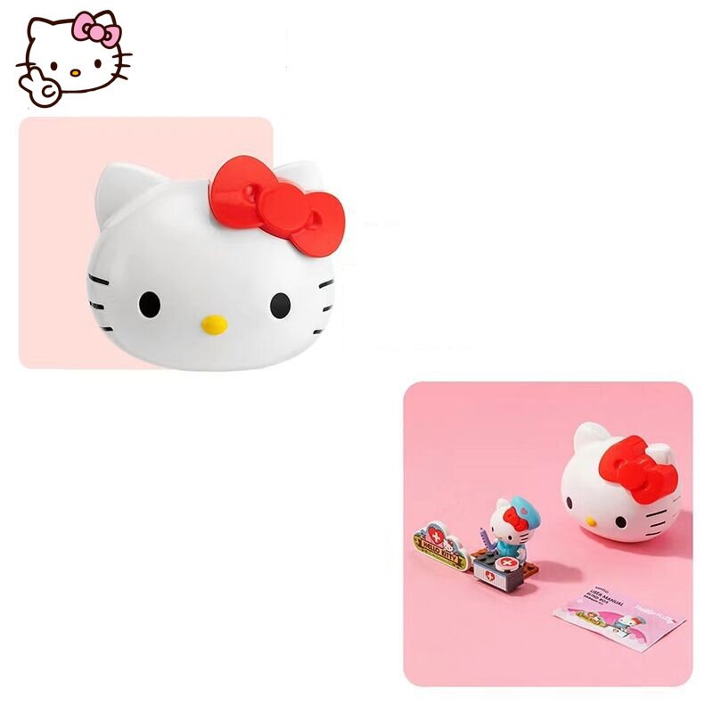 Cute Kawaii Hello Kitty Professional Surprise Cat Head Assembled Building Block Scene Doll Hand Puppet Toy Christmas Gifts