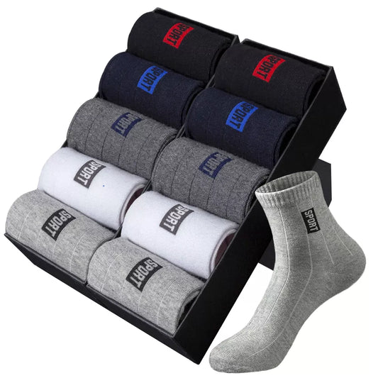 20Pcs=10Pairs High Quality Men Socks Cotton Breathable Sweat-Absorbent Middle Tuble Black Socks Deodorant Business Men Gift Sock