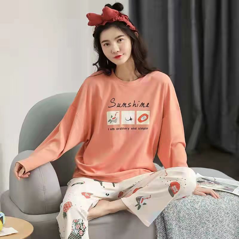 Pure Cotton Pajamas Women's Spring and Autumn Models Long-sleeved Home Service Women's Simple Loose Casual Suit Large Size 5XL