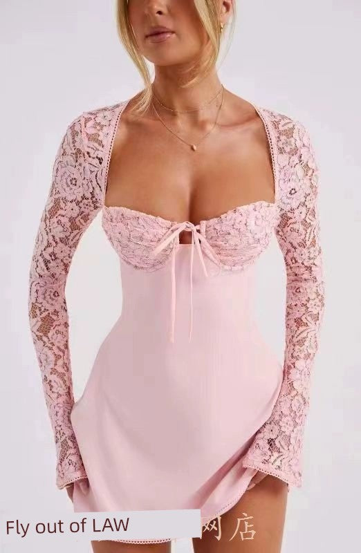 Sexy Top Slim Fit Tank Dress Sexy Lace Lace Silm Backless Dress