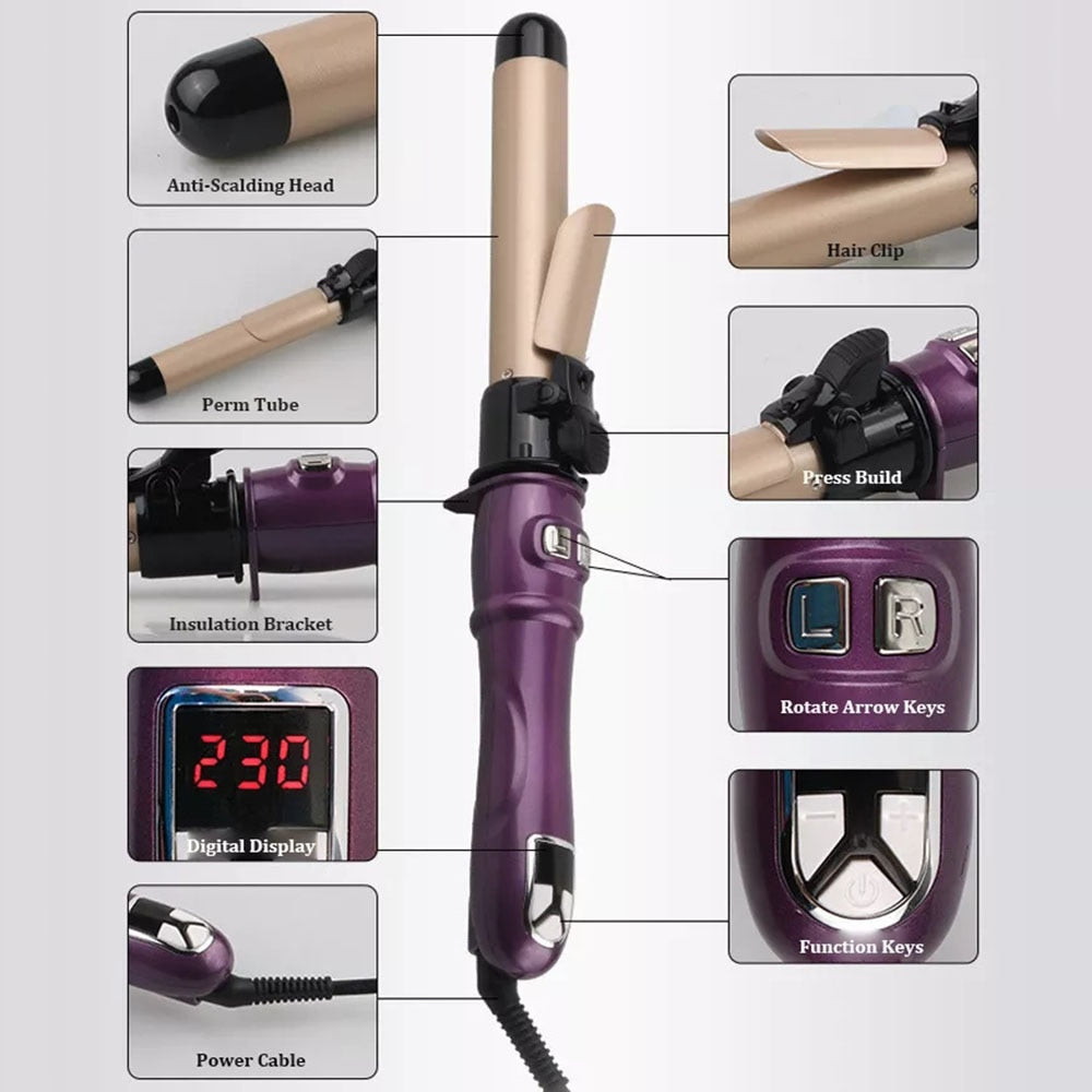 Automatic Curling Iron 360-degree Rotation Hair Curler Max 230℃ PTC Heating Ceramic Anti-scalding Design LCD Display StylingTool