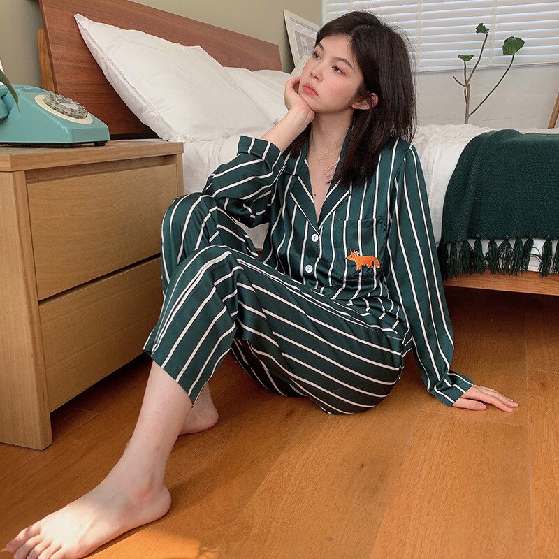 Pajamas Women's Ice Silk 2023 Spring New Long Sleeve Trousers Suit Cartoon Dream Rotating Carriage Home Wear