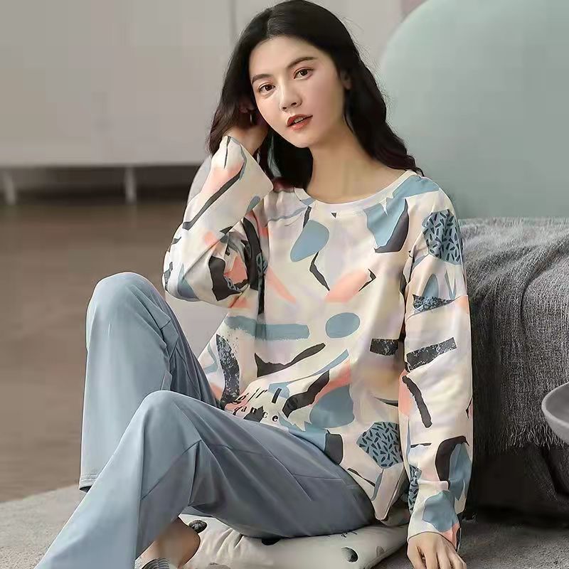 Pure Cotton Pajamas Women's Spring and Autumn Models Long-sleeved Home Service Women's Simple Loose Casual Suit Large Size 5XL