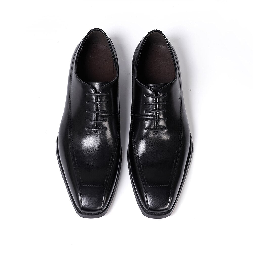 Fashion Men's Oxfords Cow Leather Handmade Pointed Toe Wedding Suit Dress Shoes for Men Lace-Up Business Office Formal Footwear