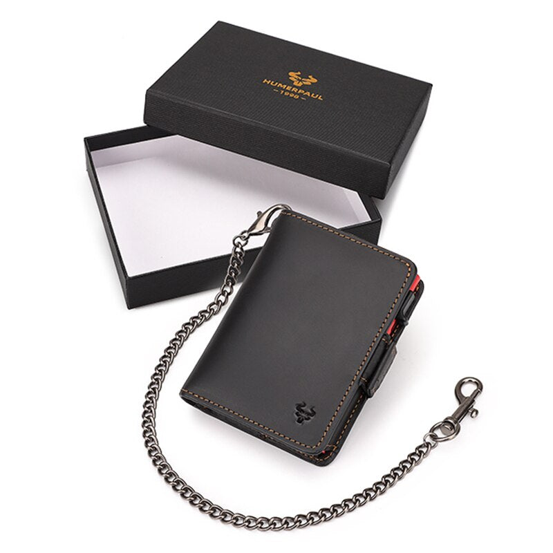 KAVIS Women Wallets Crazy Horse Leather Pop-Up Card Holder RFID Protect Credit Cardholder Ziper Coin Purse with Anti-theft Chain