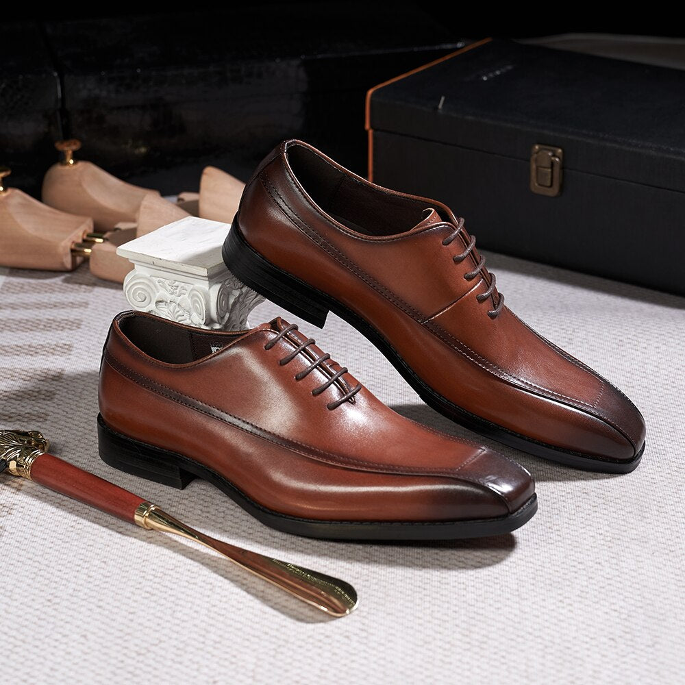 Fashion Men's Oxfords Cow Leather Handmade Pointed Toe Wedding Suit Dress Shoes for Men Lace-Up Business Office Formal Footwear