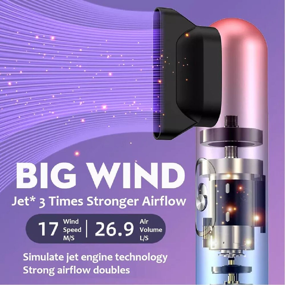 One Step Hair Dryer 3 in 1 Blue Light Negative Ion Leafless Blowdryer with 3 Air Nozzle 2 Speed Low Noise Strong Wind with Comb