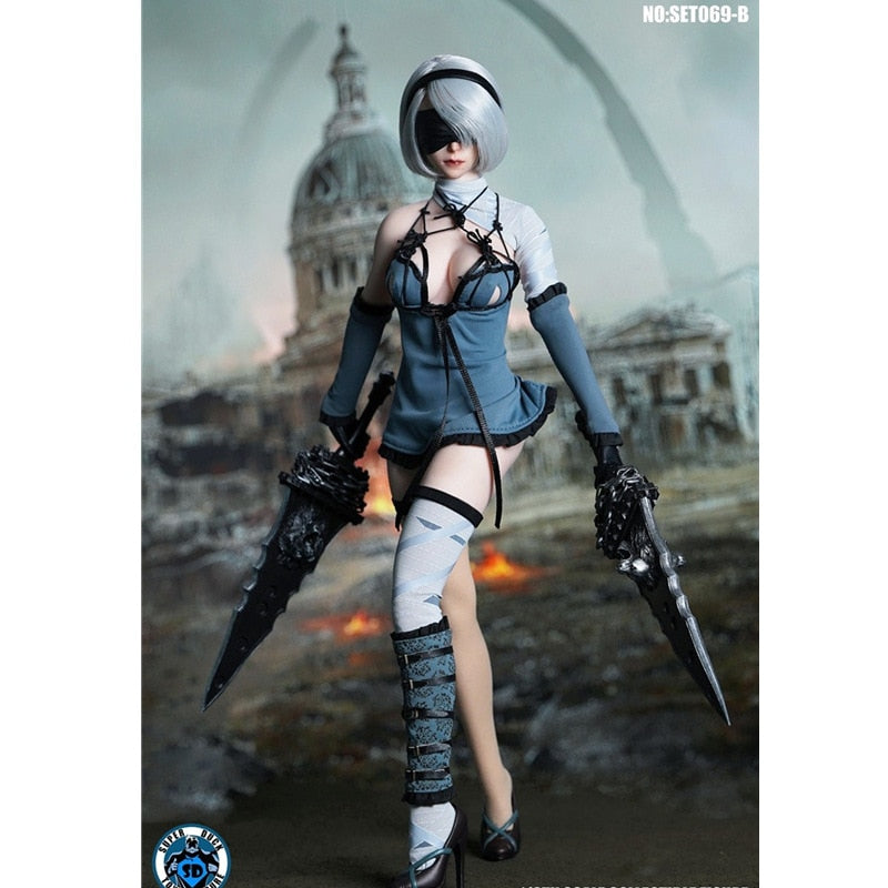 1/6 Scale Figure Robot Killer 2B Head Sculpt Costume Clothes Model For 12 Inches Action Figure Doll Body SUPER DUCK SET069