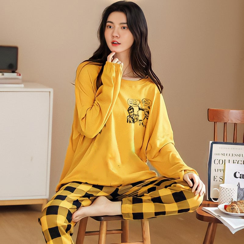 Pure Cotton Pajamas Women's Spring and Autumn Models Long-sleeved Home Service Women's Simple Loose Casual Suit Large Size 5XL