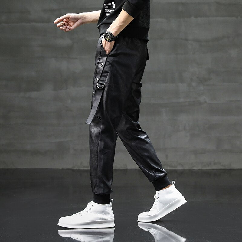 Fashion men leather trousers motorcycle with zipper casual pants skinny pants free shipping A107