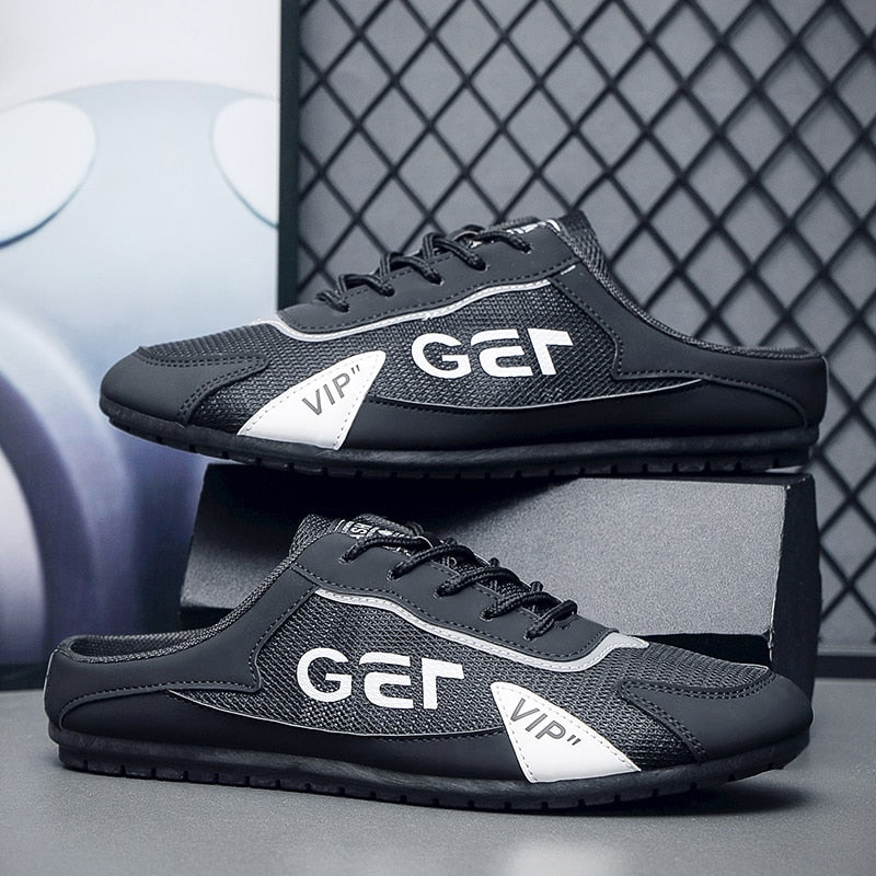 Fashion Summer Non-slip Men Vulcanize Shoes Half Slippers Mesh Cloth Shoes For Man Driving Shoe Male Comfortable Flat Footwear