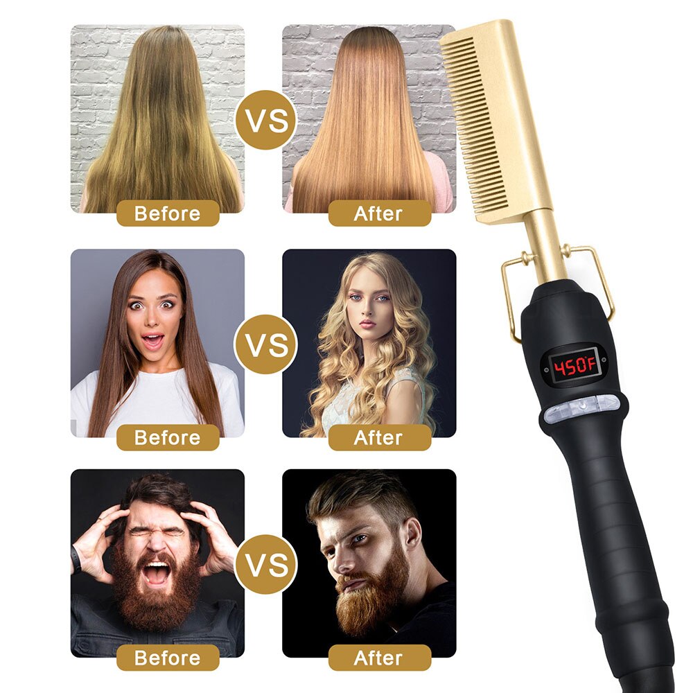 Hot Comb Straightener for Wigs and African Hair Flat Irons Fast Heating Straightening Brush Straight &amp; Curler Roller Styler Tool