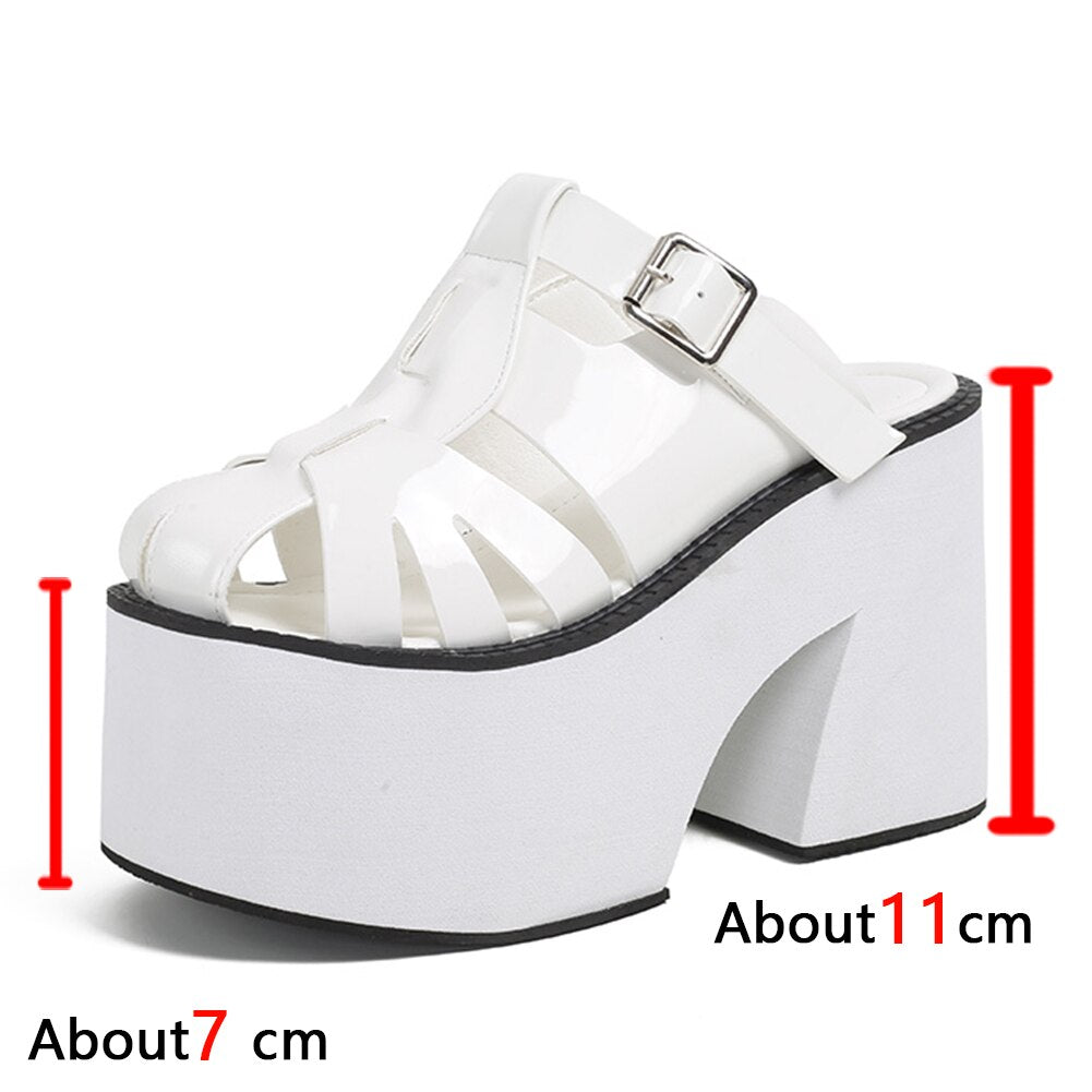GIGIFOX Cover Toe Women Platform Chunky Heel Slides Sandals Slip On Cutout Goth Punk Style Casual Outdoor Mules Shoes Summer New