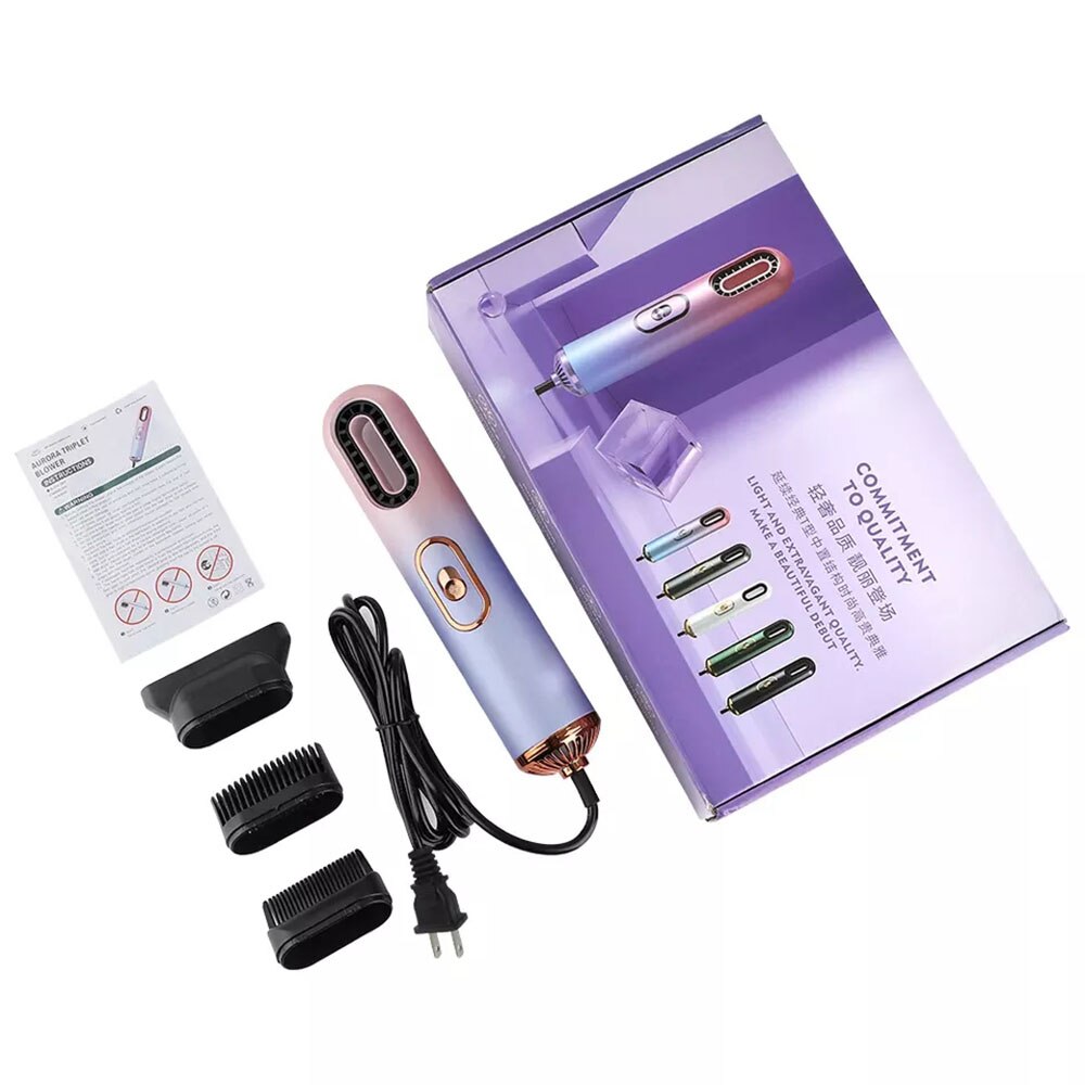 One Step Hair Dryer 3 in 1 Blue Light Negative Ion Leafless Blowdryer with 3 Air Nozzle 2 Speed Low Noise Strong Wind with Comb