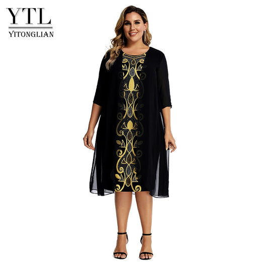 Yitonglian Ladies Vintage Palace Style Casual Tunic Dress for Women Plus Size False Two Piece Spring Summer Vestidos  W110