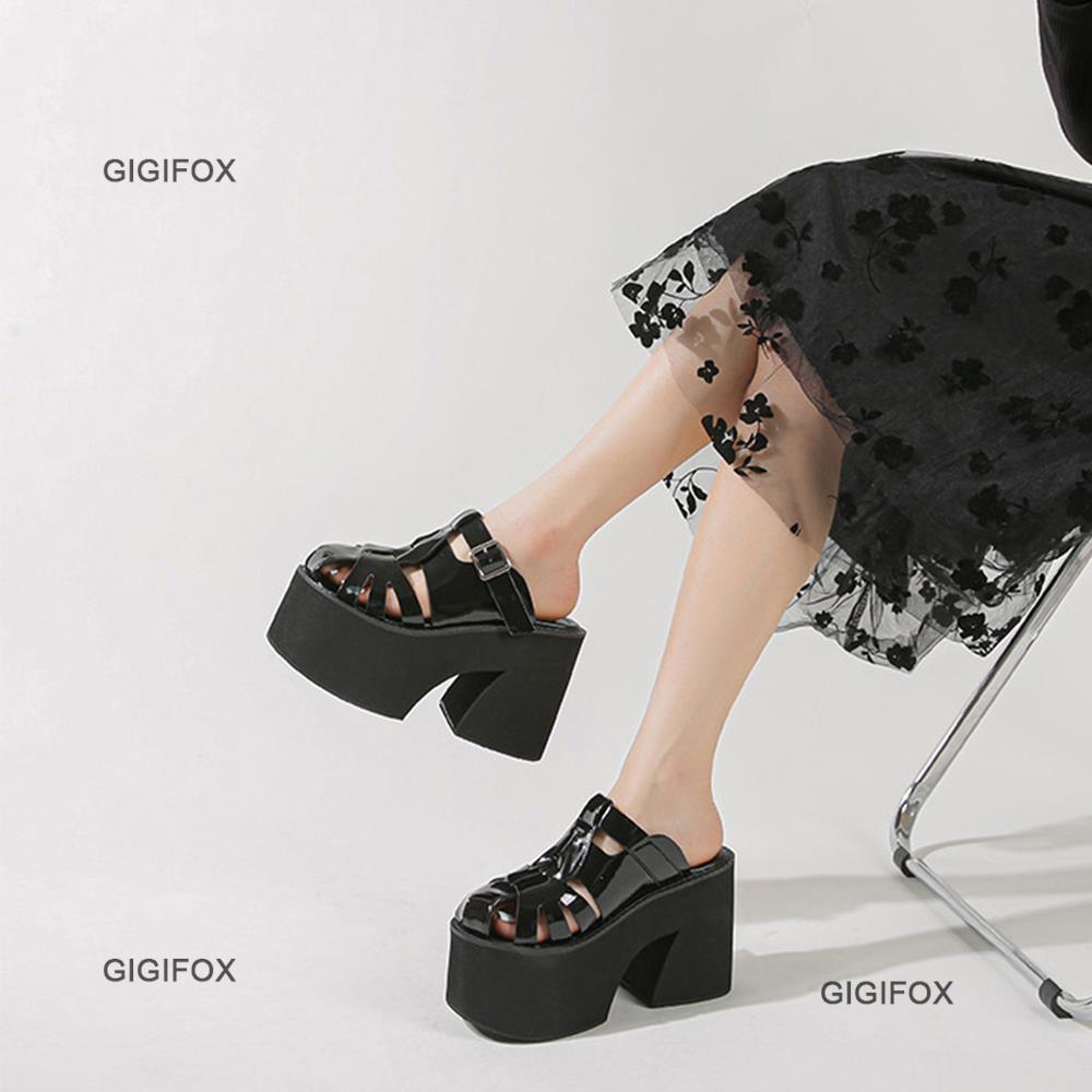 GIGIFOX Cover Toe Women Platform Chunky Heel Slides Sandals Slip On Cutout Goth Punk Style Casual Outdoor Mules Shoes Summer New