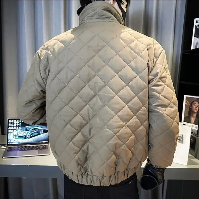 Light Luxury Winter Solid Color Puffer Parkas for Men Thickened and Warm Stand Collar Loose Casual Jackets Overcoat Men Clothing