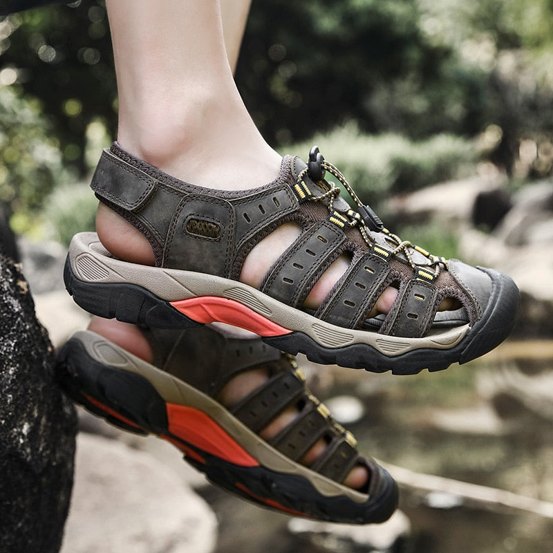 New Men&#39;s Sandals Soft Genuine Leather Sandals Shoes Men Large Size Outdoor Summer Shoes Comfort Beach Sandals Roman Men Shoes