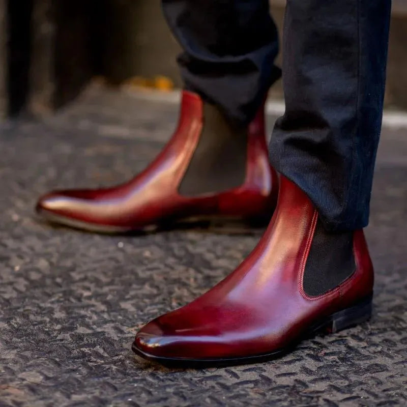 New Red Men Chelsea Boots Red Sole Square Toe Slip-On Business Free Shipping Men Short Boots Bottes Pour Hommes Ankle Boots