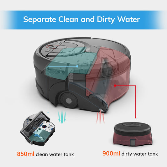 ILIFE W450 Floor Washing Robot Shinebot, 0.85L &amp;0.9L Large Water Tank, Camera Navigation, Wifi APP Control, OBS Detection System