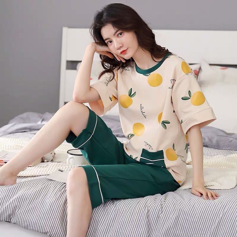 Summer Knitted Cotton Elegant Pajamas Set Women Pyjamas Polka Dots Sleepwear Nightwear Pijama Mujer Plus Size Calf-Length Pants