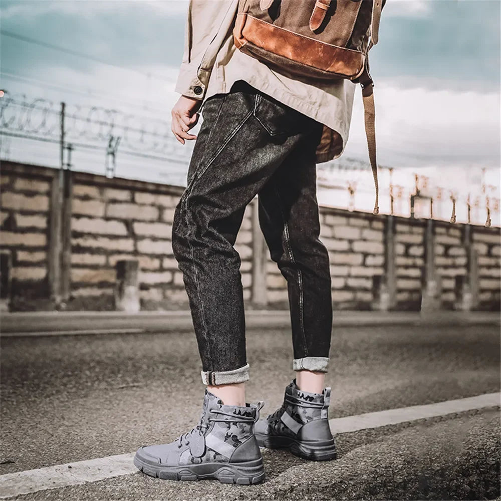 Mens Desert Boots Casual Fall Winter Shoes for Male Fashion Combat Ankle Boots Lace up Comfort Martin Boots