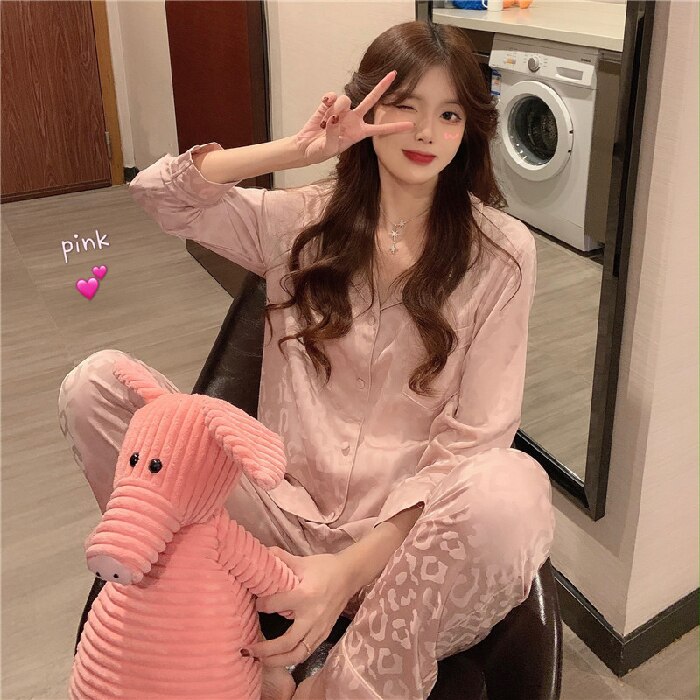 Pajamas Set for Women Luxurious Sweet Satin Pyjamas Woman Elegant Long Sleeve Ladies Sleepwear Sets Long Pant Home Wear