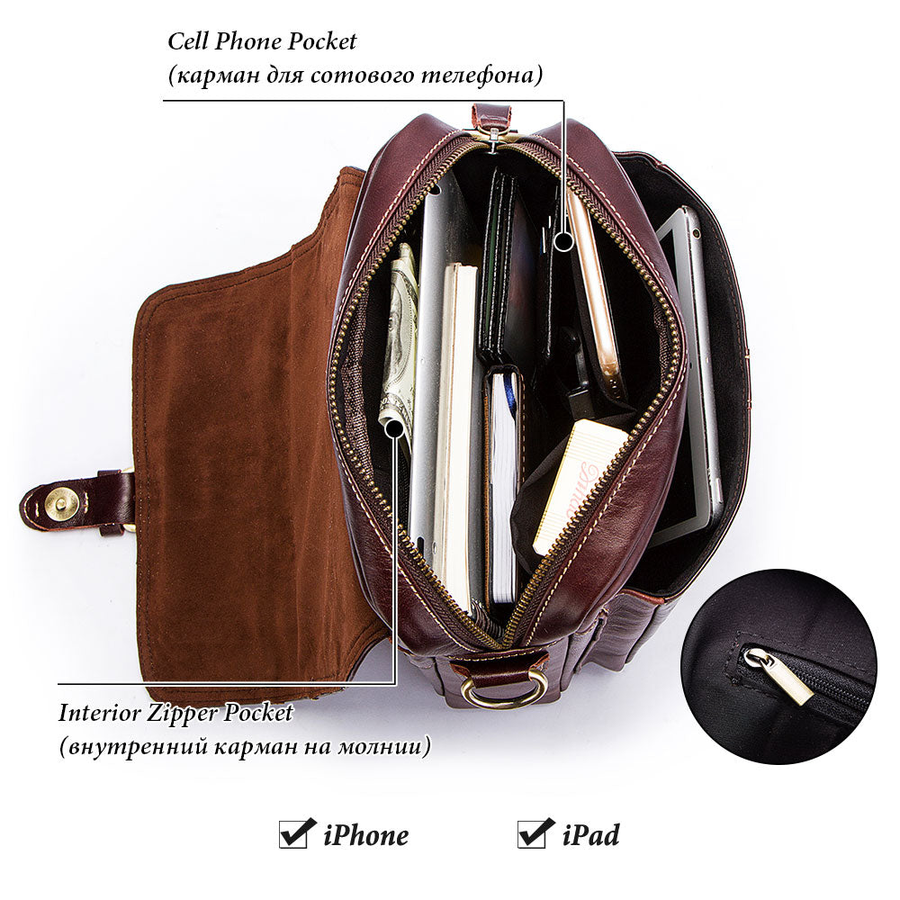 HUMERPAUL Genuine Leather Men's Crossbody Shoulder Bag Vintage Cowhide Messenger Bag For Men Casual High Quality Handbag