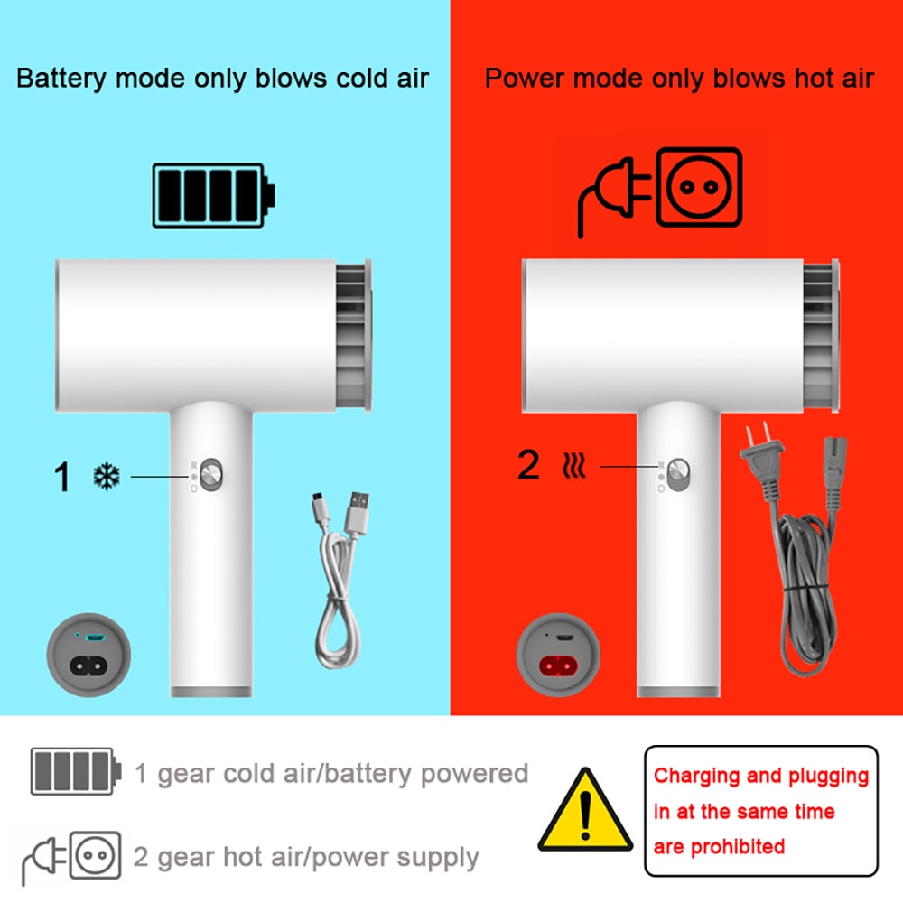 500W Hair Dryer USB Charging Wireless Portable Student Dormitory for Art Students Examination Drawing and Painting Dry Quickly