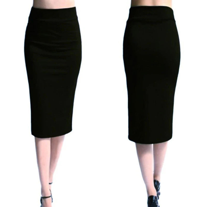 Hot sale Women Pencil Skirt New Ladies Office Stretch Bodycon Midi Skirt Female High Waist Mid-Calf Jersey Skirts