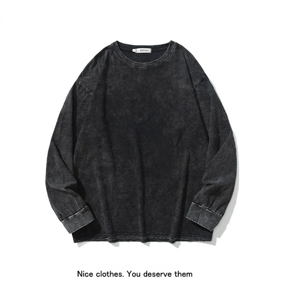 American Retro T Shirts Men Oversized T-shirt Women Loose Long Sleeve Shirt Vintage Hip Hop Y2K Style Men's Streetwear Plus Size