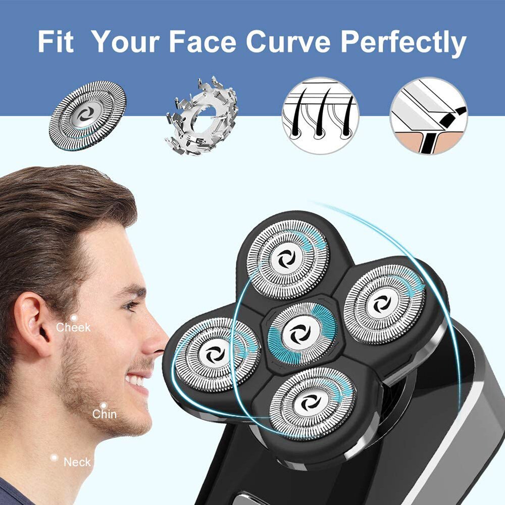 Hair Trimmer Clippers Cordless USB Rechargeable Electric Shaver for Men 6 in 1 Bald Head Rotary Grooming Kit with Beard Razors