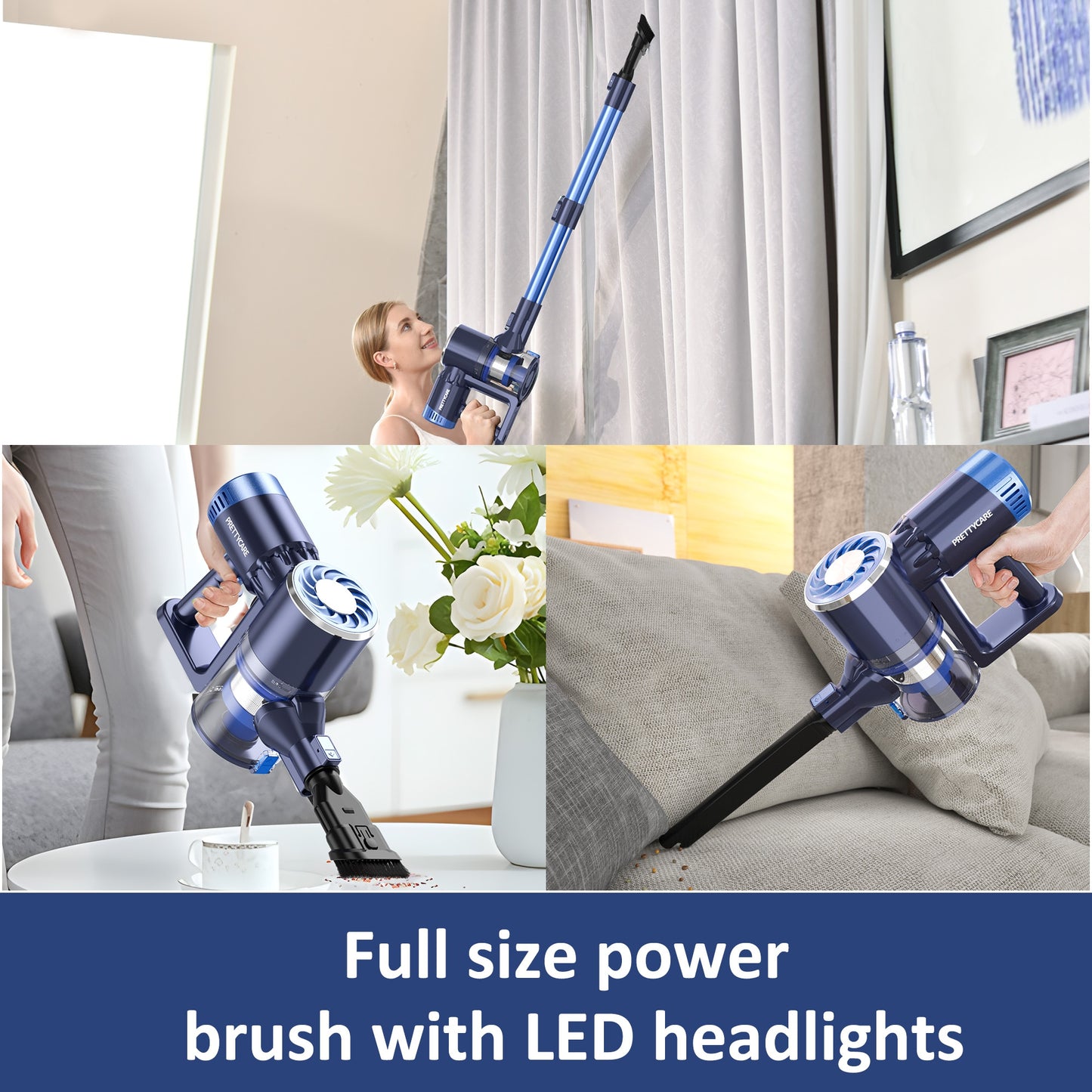 PRETTYCARE P3 Cordless Vacuum Cleaner for Home Use Brushless Motor 27Kpa 45 Mins Wireless Cleaner Stick Vacuum for Hair Carpet