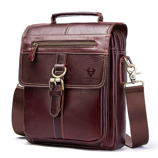 HUMERPAUL Genuine Leather Men's Crossbody Shoulder Bag Vintage Cowhide Messenger Bag For Men Casual High Quality Handbag