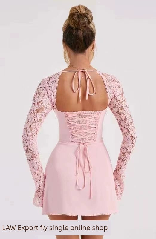 Sexy Top Slim Fit Tank Dress Sexy Lace Lace Silm Backless Dress
