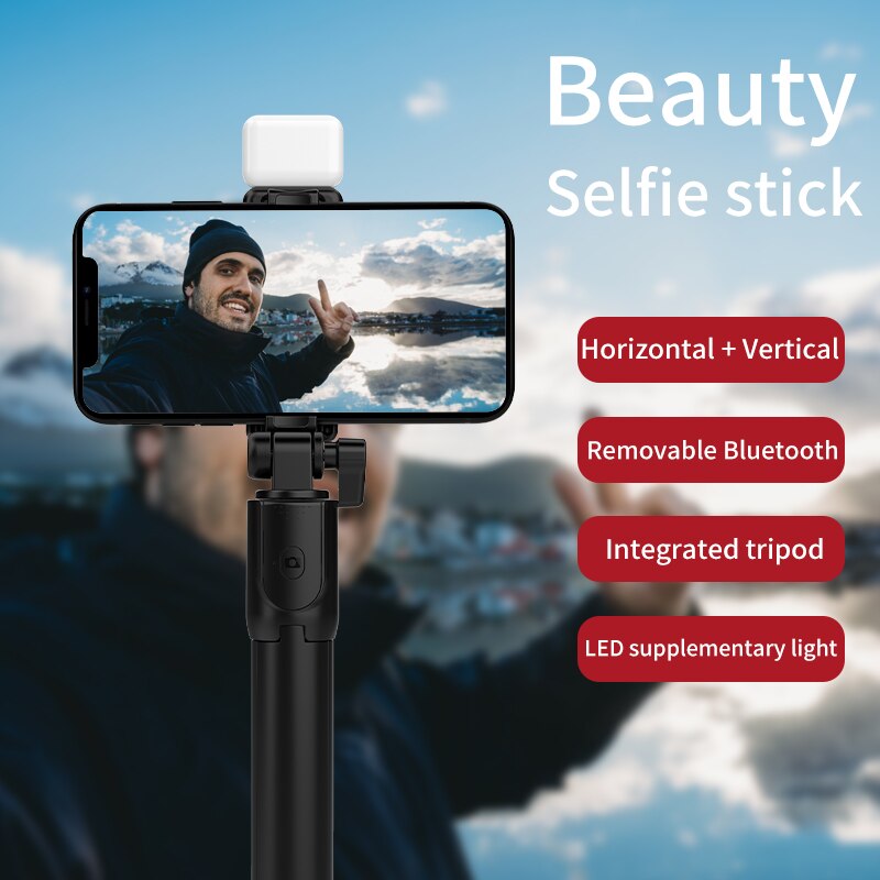 New Wireless Bluetooth Selfie Stick with Remote Control Shutter Retractable Mini Tripod Foldable with Fill Light Photo Live