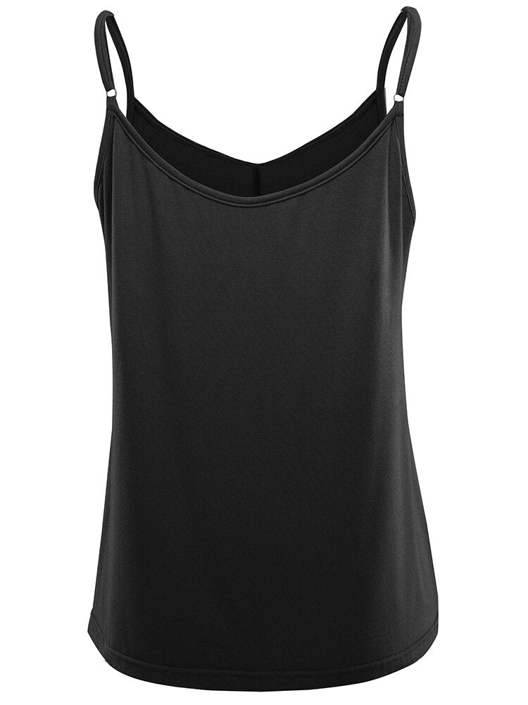 Nice-forever Summer Women Chic Low Cut Solid Color Tees Casual Holiday Loose Camis T063